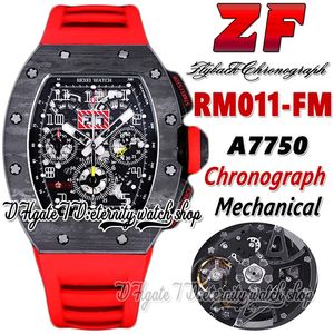 Z Latest zfm2022055011 Mens Watch A7750 Chronograph Automatic NTPT Carbon Fiber Case Skeleton Dial Number Markers Red Rubber Strap Super Edition eternity Watches