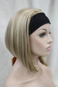 Cute BOB 3/4 wig with headband blonde mix straight women's short half hair wigs