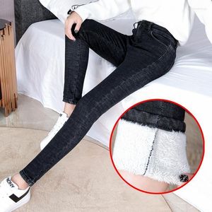 Jeans feminino feminino plus size veludo engross mãe preta esticada magro mulher escritório lady lápis calça calça jeans inverno