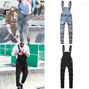 Herr jeans m￤n 2022 mode casual losse ficka ￶vergripande bekv￤ma denim jumpsuits haklapp byxor plus stora storlek m￤n svart y1