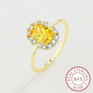 Cluster Rings 2022 Luxurious Citrine Ring For Women Real S925 Silvere Baguette Crystal Diamond Engagement Valentine's Day Gift Jewelry