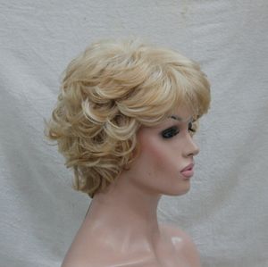 Women's Wig Wavy Curly Golden Blonde mix blonde Short Synthetic Hair Full Wig