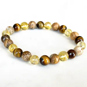 Strand MG1712 Womens Libra Zodiac Bracciale 8 MM Tiger Eye Citrine Immagine Jasper Chakra Perline da polso Mala Gioielli con pietre preziose naturali