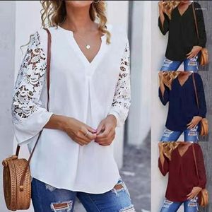 Blouses feminina camisas femininas femininas moda de moda redonda renda renda oca de manga longa de manga longa casual pullover de flanela de flanela mulher cuellos