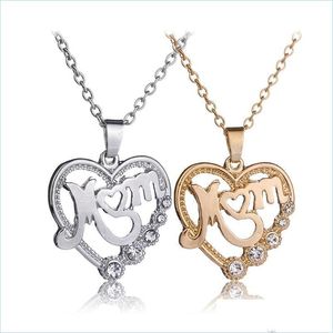 Pendant Necklaces Luxury Mom Love Heart Shape Necklaces Austrian Crystal Hollow Pendant Gold Sier Chains For Women Mama Jewelry Msee Dhs0B