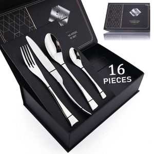 Flatware Sets 16Pcs Tableware Set 304 Stainless Steel Cutlery Table Dinner Knife Fork Spoon Dinnerware Kitchen Silverware Gift Box