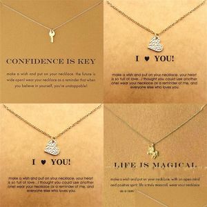 Pendant Necklaces Necklaces With Card Gold Elephant Heart Key Clover Horseshoe Triangle Charm Pendant Necklace Women Fashion Jewelry Dhwta