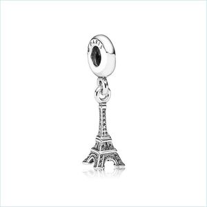 Charms 100% 925 Sterling Sier Paris Eiffel Tower Dangle Charm Fit Fit Oryginalny europejski bransoletka moda biżuteria Drop dostarczenie dhkkq