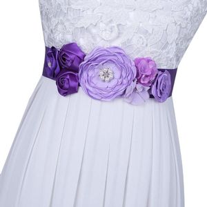 Belts JLZXSY Handmade Beauty Kids Satin Silk 3D Flower Bridal Sash Belt Wedding Dress Crystal Bridemaid