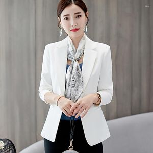 Kvinnorjackor Spring Autumn Anorak Jacket Kvinnor Casual Elegant Long Sleeve Work Suit Coat Office Lady Solid Slim Coats Outwear White