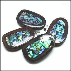 Colares pendentes 1pc Vietnã Palisander Pingentes de madeira com casca de abalone 28x45mm para jóias de luxo Designs Religião