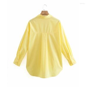 Bloups feminina camisas femininas Top Mulher Button Amarelo Camisa Mulheres Manga Longa Primavera 2022 Escritório Blusa Feminina Bainha Assimétrica