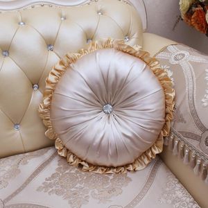 Pillow Satin Fabric Round Chair Seat Pad Europe Home Car Bed Sofa Throw With Cotton Filling Lace Decor Tatami