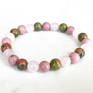 Strand MG1713 Kadınlar Akrep Zodyak Bilezik 8 mm Gül Kuvars Unakite Jasper Rhodonite Çakra Bileği Mala Doğal Taş Takı