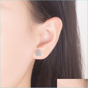 Stud 925 Sterling Sier Studörhängen Kvinna Fashion Jewelry Retro Simple Plum Leaf Crystal Zircon Drop Delivery 2022 Earring DHU1V