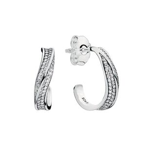 Orecchini a cerchio con pavé di diamanti CZ Orecchini in argento sterling 925 per feste di matrimonio per donne Ragazze con scatola originale per orecchini di fidanzamento Pandora