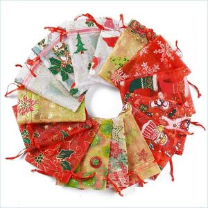 Storage Bags Merry Christmas Gift Dstring Storage Bags Gauze Tree Bells Organizers Pling Ropes Candy Sugar Container Etamine Custom 0 Dhxnu