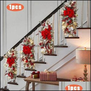 Jewelry Pouches Bags Jewelry Pouches Bags Cordless Prelit Stairway Swag Trim Lights Up Christmas Stair Decoration Led Wreath Garland Dhp4O