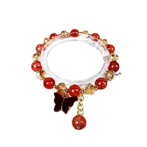 14 Stück Schmetterlings-Charm-Stretch-Armbänder, böhmische bunte Kristall-Perlen-Armbänder, handgefertigt, elastisches Seil, Damen-Schmuck