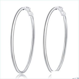 Hoop Huggie 925 Sterling Sier Smooth 50/60/70/80mm Yuvarlak Çember Küpeler Kadınlar Moda Takımı Nişan Düğün Takı 812 Dhyts