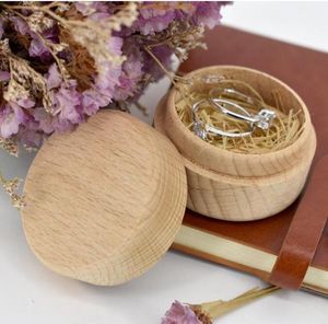 Buchenholz-Schmuckkästchen, kleine runde Aufbewahrungsbox, Retro-Vintage-Ringkästchen für Hochzeit, natürliches Holz-Schmuckkästchen, Organizer-Behälter t1015