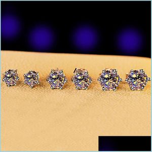 Stud Shining S925 Sterling Sier Stud Earring Bling White Zircon Diamond Stone Earrings 18K Gold Plated Jewelry Wholesale 1272 B3 Drop Dh6ah