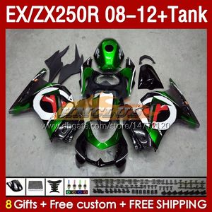 OEM Fairings Tank dla Kawasaki Ninja ZX250R EX ZX 250R ZX250 EX250 R 08-12 163NO.0 EX250R 08 09 10 11 12 ZX-250R 2009 2012 2012 2012 r. Fairing Green Black