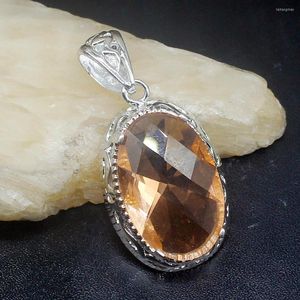 Подвесные ожерелья GemstoneFactory Jewelry Big Promotion 925 Серебряная светящаяся сладкая медовая топаз Женская дамская мама подарки ожерелье 20223573