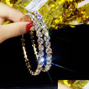 Hoop Huggie Fashion Hoop ￶rh￤ngen med Rhinestone Circle Earring Simple Big Gold Color Loop for Women 96 T2 Drop Delivery 2022 Jewelr Dhayj