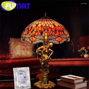 Table Lamps FUMAT Tiffany European Barock Style Stained Glass Desk Lamp Alloy Grape Dragonfly Goddess LED Luxury Lights