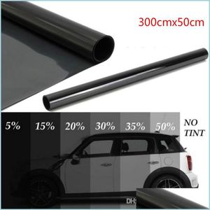 Adesivos de carro 300Cmx50Cm Folhas de janela de carro pretas Tint Tinting Film Roll Home Glass Summer Solar Uv Protector Sticker Films Drop Delive Dhjt3