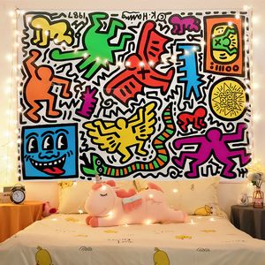 Arazzi Keith Haring graffiti sfondo stoffa appesa camera da letto casa in affitto Internet celebrità dormitorio parete stoffa strada tendenza cultura