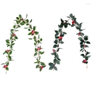 Dekoratif Çiçekler 1 PC Noel Dekorasyonu Ev için Yapay Ivy Vine Kırmızı meyve ile sahte Diy Noel Yıllık Düğün Dekor Duvar Rattan