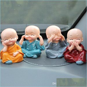 Innendekorationen 4 teile/satz Schöne Auto Innen Zubehör Puppe Kreative Maitreya Harz Geschenke Kleine Mönche Buddha Kung Fu Kleine O Dh0Xc