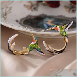 Hummingbird de beija -flor gr￣os de orelhas de orelha Lady Lady Animal Birds Brincos Drop Oil Crafts Gretos J￳ias Acess￳rias de joias