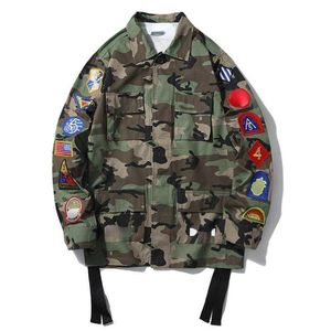 designer jacket badge striped camouflage coat couple autumn winter shirt sports casual outdoor top