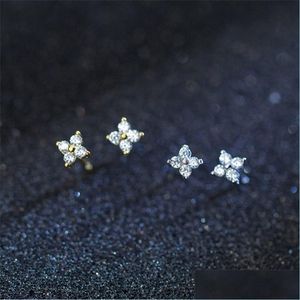 Stud Cz Stone Paved Tiny Flower Girl Stud Earring For Sier Gold Mini Wedding Gift 340 Q2 Drop Delivery 2022 Jewelry Dhsps