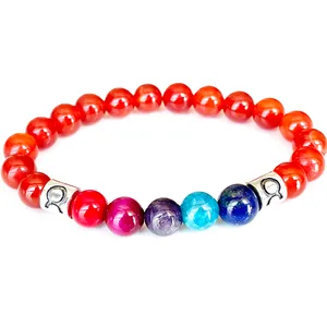 Strand MG1656 Taurus Zodiac Feminino Bracelete 8 mm AAA Carnalia Chakra Redes Rios Energia Mala Jóias de pedras preciosas naturais