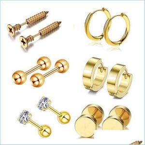 Stud 12Pcs / Set Orecchini a bottone in acciaio inossidabile Unisex Vite Barbell Piercing Orecchini Anello per donna Uomo Decorazione gioielli 1973 Q2 Drop De Dhd3O