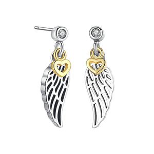 Yellow Gold Plated Hearts Feather Pendant Stud ￶rh￤nge med original detaljhandelsl￥da f￶r Pandora 925 Sterling Silver Fashion Party Jewelry ￶rh￤ngen f￶r kvinnliga flickor
