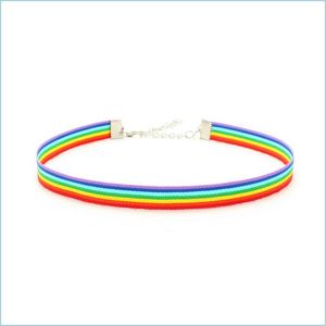 Chokers Rainbow Charker Colar LGBT Gay e Lesbian Pride Lace Chockers Collar Ribbon com j￳ias pendentes para homens para homens 2 dhsex