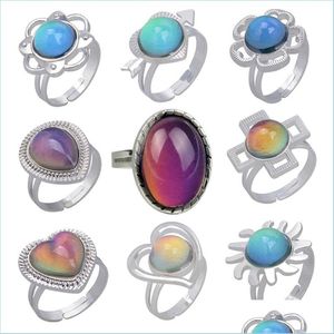 Band Rings Fashion Charm Warm Mood Color Changing Ring Adjustable Drop Delivery 2022 Jewelry Dhqg5