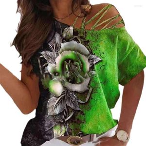 Kvinnors tankar Kvinnor Camis Lose Slant Collar Casual T-shirt Rose Print Off Axel Dress Women Vest Summer Large Size Clothing