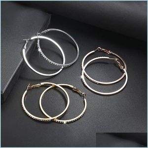 Hoop Huggie Fashion Hoop ￶rh￤ngen med Rhinestone Circle Earring Simple Big Gold Color Loop for Women 137 U2 Drop Delivery 2022 Jewel DHF2Z