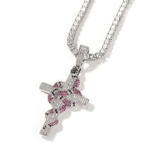 Iced Out Kreuz Anhänger Halsketten Retro Schlange Anhänger Halskette Mode Herren Hip Hop Halskette Schmuck