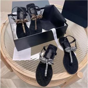 Rhinestone Clip Sandals Flat Slippers Womens Shoes Stunning Bow Tie Fashion Casual For Everyday Wear