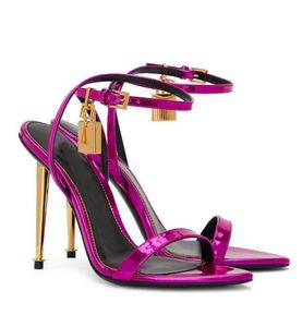 Perfect Design Padlock Pointy Naked Sandals Shoes Women Key Lock Gold Silver Tone H￥rdvara Lady Party Wedding Gladiator Sandalias EU35-43