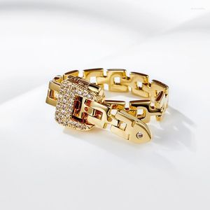 Kedjor lyxkvalitet 14k real guldpl￤terad kedje b￤lte sp￤nne design ringar f￶r kvinnor justerbar ￶ppning zirkoniume fina smycken grossist