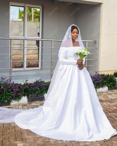 Hochzeitskleid Afrikanische Prinzessin Satin Plus Size Kleider Sweep Zug Lange Ärmel Kleider Braut Robe De Mariee