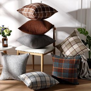 Pillow Linen Cover Solid Color Nordic Housse De Coussin Grid Covers Decorative Cojines Para Sofa
